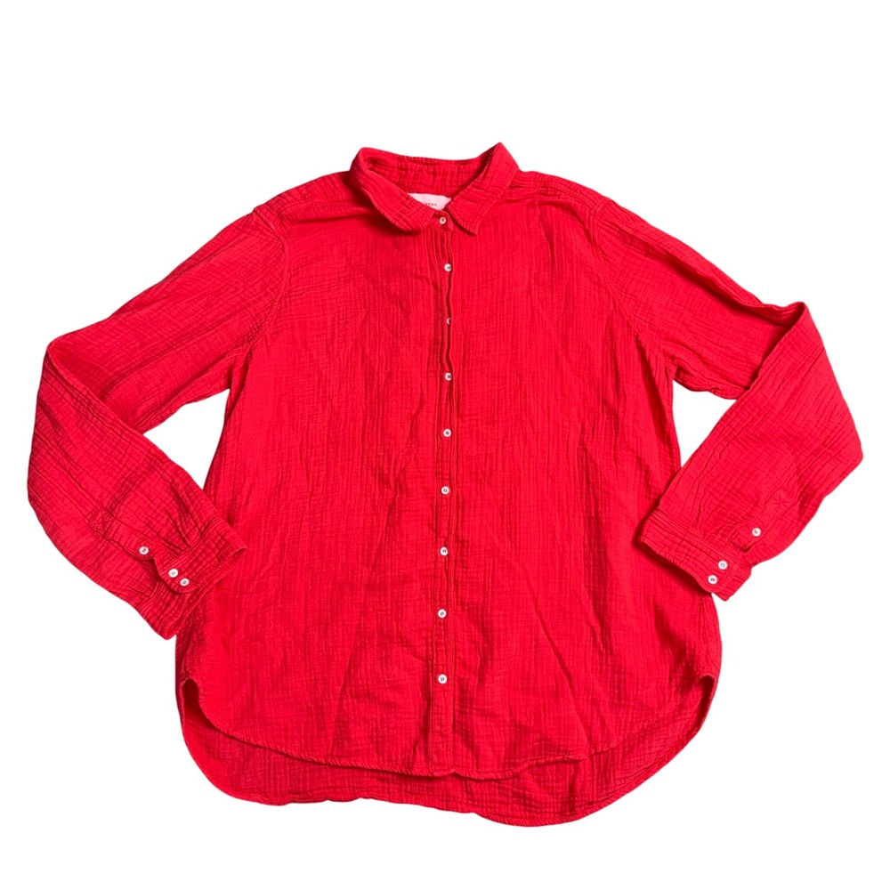 Xirena Beau Button Down Women XL Red Excellent Cotton Gauze Long Sleeve Shirt